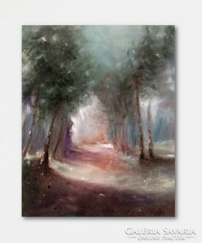Romantic landscape - oil painting on lined canvas