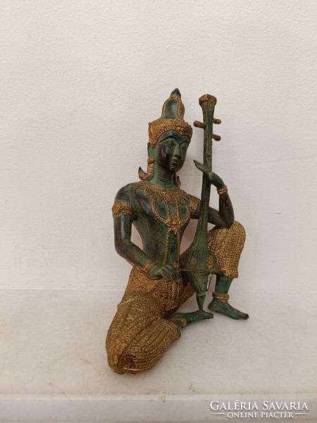 Antik buddhista bronz szobor Buddha zenész 441 8185