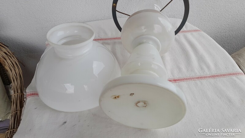 Large milk glass table kerosene lamp, flawless, 54 cm high