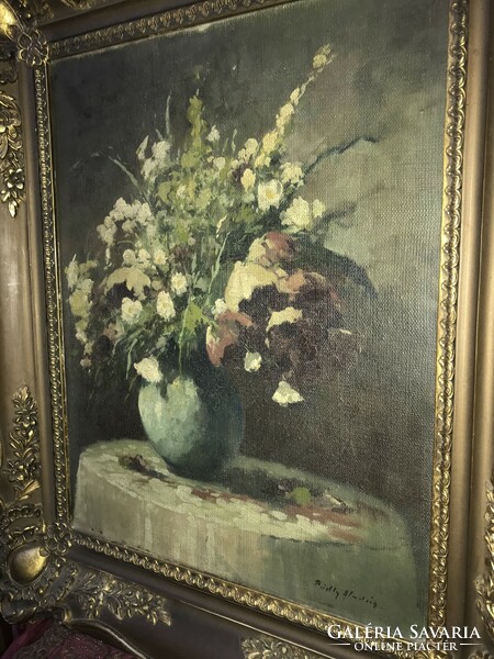 Pádly aladár: flower still life oil, canvas 50 cm x 41 cm