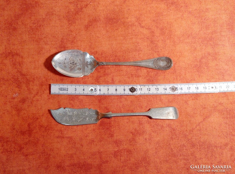 Antique English jam spoon and small cake spatula, silver-plated