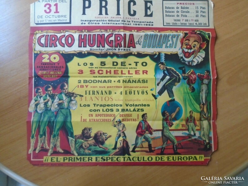 Za475.8 Circus circo hungria de budapest 1961 spain madrid big circus poster