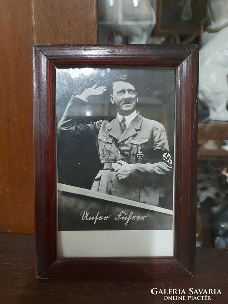 German, German imperial Adolf Hitler postcard framed, with contemporary signatures on the back.