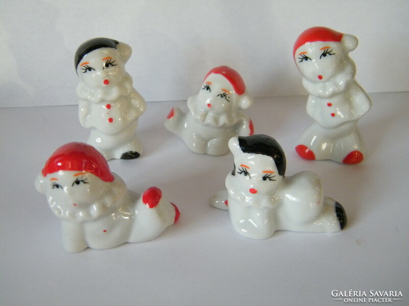 Mini porcelain pierrot clown figures 5 pcs