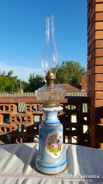 Special hand-painted porcelain antique table kerosene lamp, originally rapeseed oil, after 1860