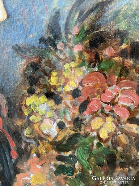 Dudits Andor  (1866-1944) Lány kezében virágcsokorral