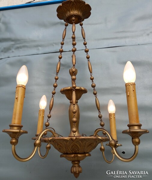 Antique carved wooden chandelier with 4 arms