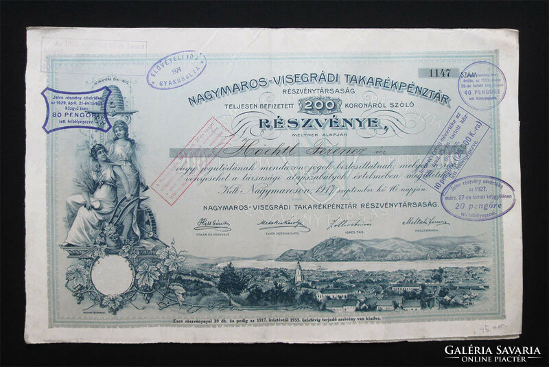 Nagymaros-Visegrádi Takarékpénztár Részvénytársaság részvény 200 korona 1917
