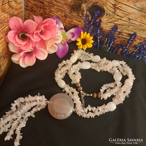 A string of rose quartz beads is large and spectacular