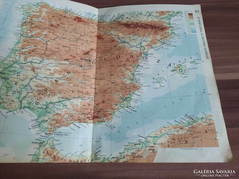 Spanyolország és Porugália térképe, az ÁTI (Állami Térképészeti Intézet) Kisatlasz egy lapja,1937)