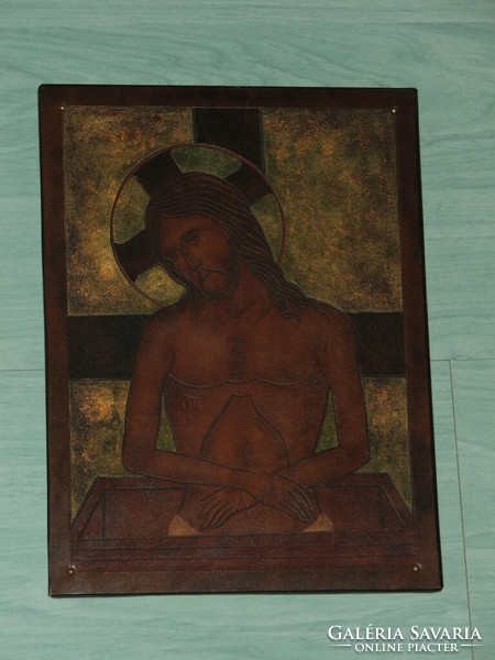 István Balla leather icon - Christ - juried work from the 80s