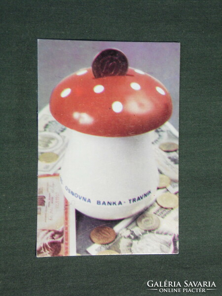 Card calendar, Yugoslavia, Bosnia, travnik bank, mushroom bush, 1979, (4)