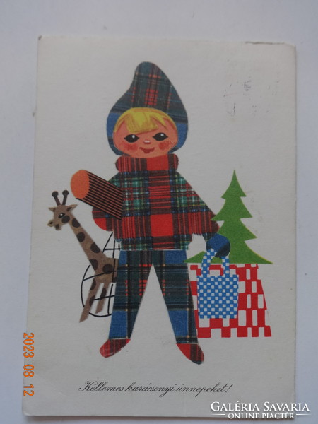 Old graphic Christmas greeting card - drawing by éva gábor