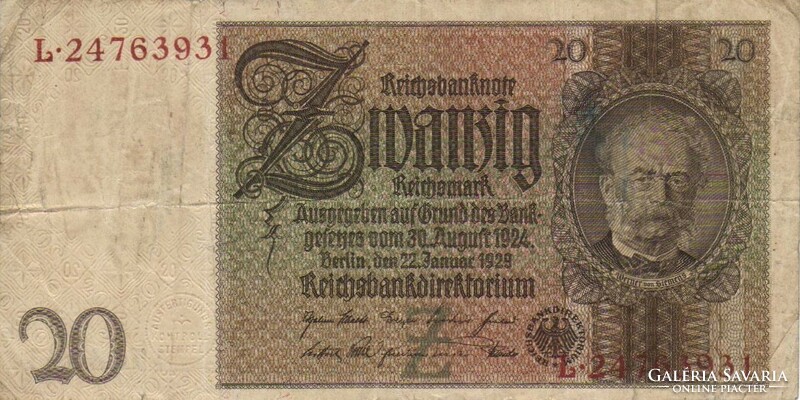 20 Reichsmark 1929 Germany watermark werner von siemens 2.