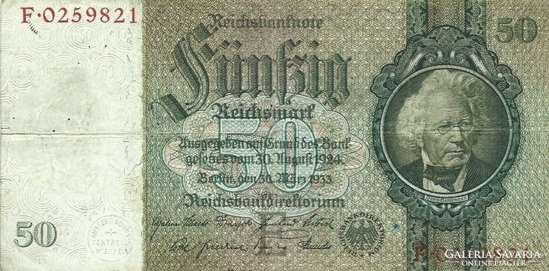 50 reichsmark 1933 Németország Vízjel David Hansemans 3.
