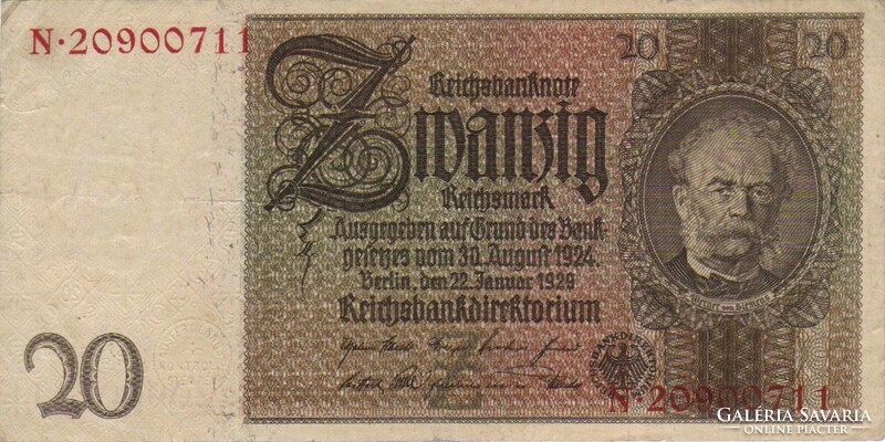 20 Reichsmark 1929 Germany watermark werner von siemens 3.