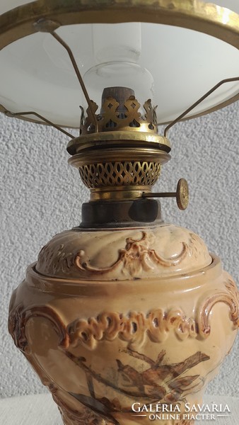 Historical majolica table kerosene lamp, flawless!