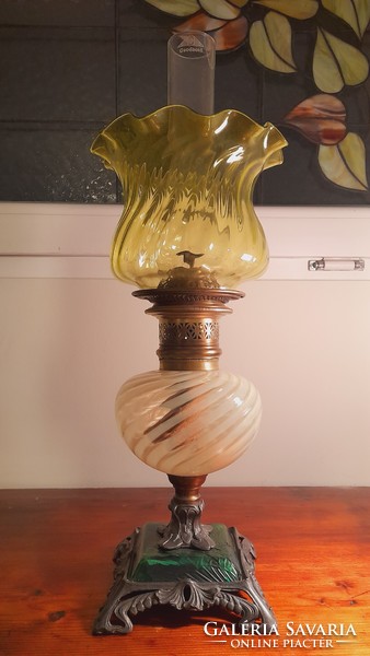 Secession antique glass table kerosene lamp, a glass historical specialty!