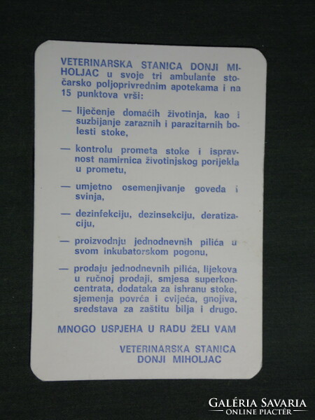 Kártyanaptár, Jugoszlávia, Horvát,  DONJI MIHOLJAC ,Alsómiholjác állatorvos,1979,   (4)