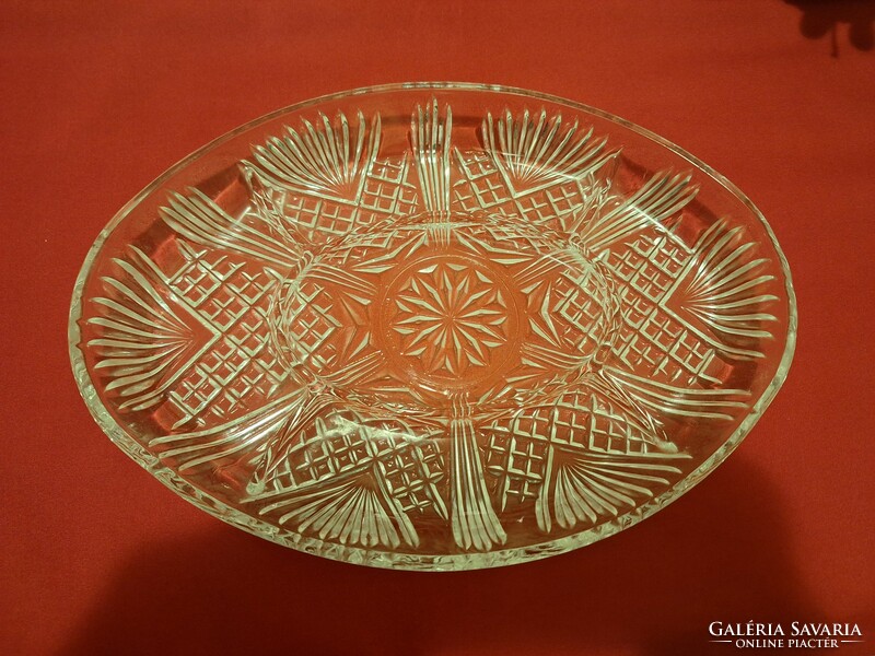 Üveg, kristály kínánáló tál, ovális asztalközép, 5 részes (nagy)