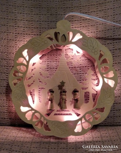 Cozy two-sided Christmas lighting 3d window decoration with wooden figures