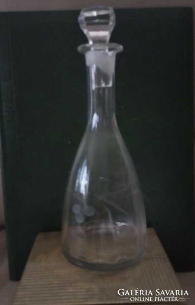 Antique cast polished glass pouring bottle wine liqueur serving carafe 0.5 l + glass stopper