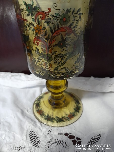 A thick-walled bubble glass with a hunting scene