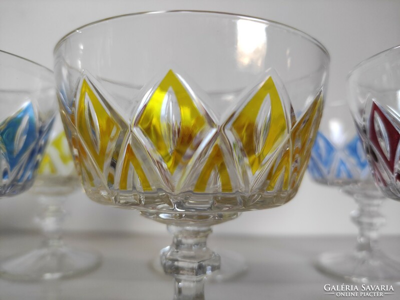 6 db antik csiszolt  festett színes kristály pezsgős pohár