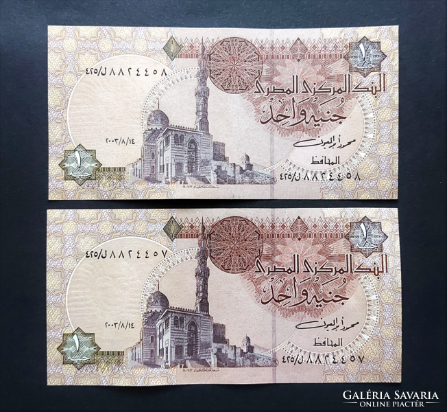 Egypt 1 pound, pound 2001, unfolded serial number tracking pair