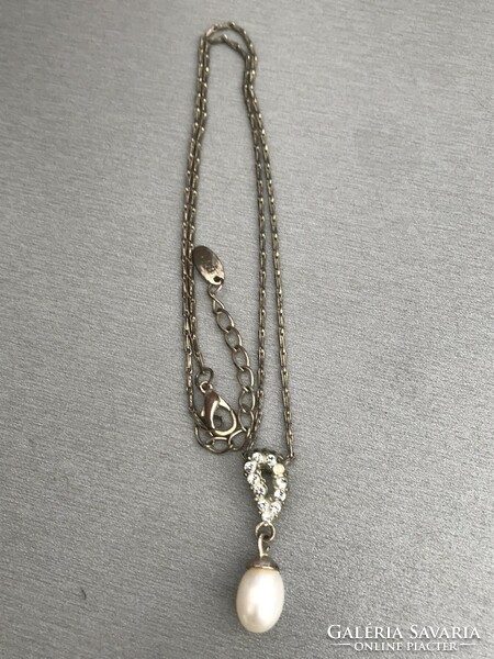 Filigree necklace with pearl and crystal pendant, marked lbvyr