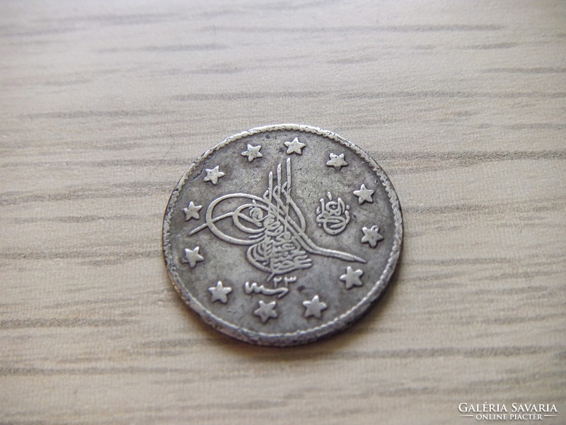 1 Kurus Ottoman Empire ( 23 ) 1876 silver coin Sultan II Abdul Hamid 1876 - 1908