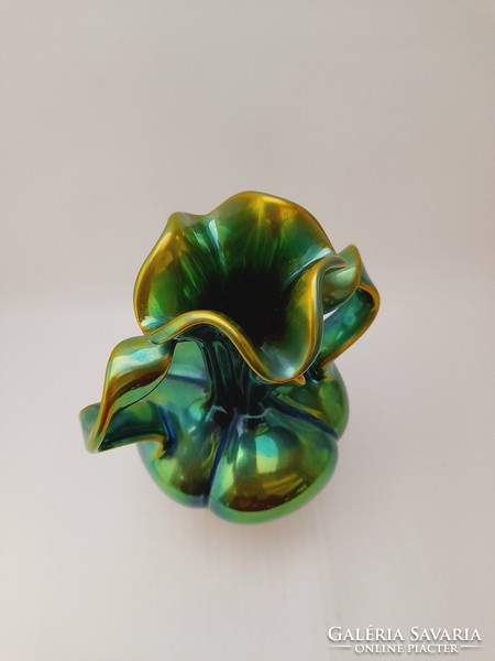 Zsolnay eozin szalagos váza, 23 cm