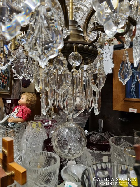 Old renovated large crystal pendant copper chandelier