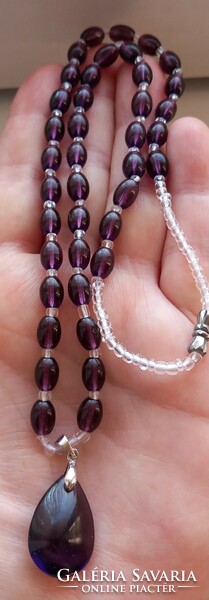 Purple amethyst glass necklace
