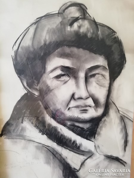 Angyalföldi Szabó Zoltán - portré üvegezett, eredeti keretében, szignózott, hibátlan 86 cm
