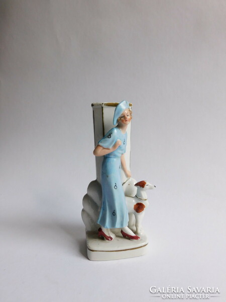 Wagner&apel (bertram) - lady with dog - figural mini vase, 30s