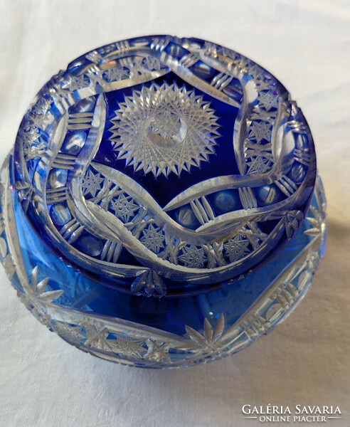 Two-layer, blue-colored, crystal bonbonnier with a lid