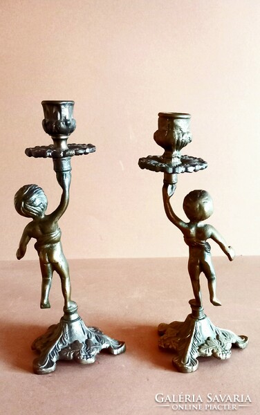 Angelic copper putto candle holder, negotiable in pairs, art nouveau