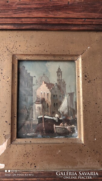 Antique original sergio cozzuol oil painting on copper plate with certificate on the back