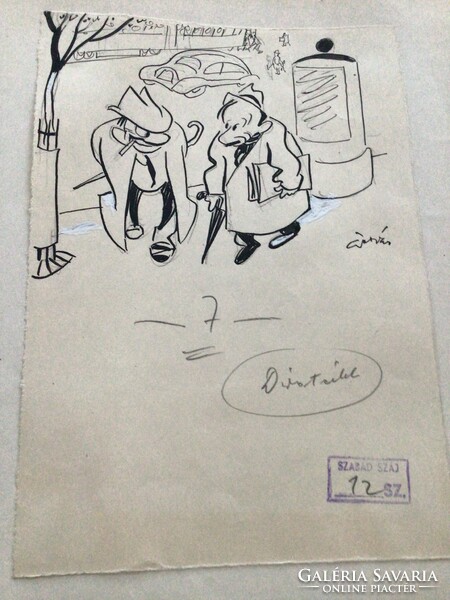 Gáspár Antal's original caricature drawing of the free mouth. 21 x 15 cm for sheet