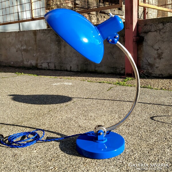 Bauhaus table lamp renovated - christian dell - koranda /blue - nickel/