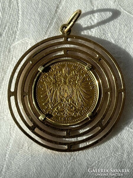10 Korona / corona 1910 arany medál 14 karátos foglalatban