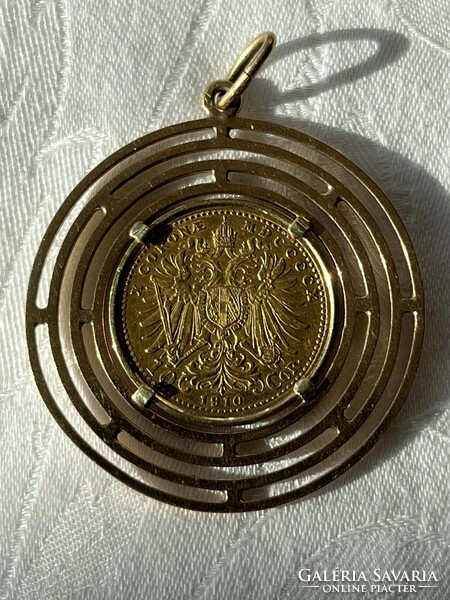 10 Korona / corona 1910.   14 karátos arany foglalatban
