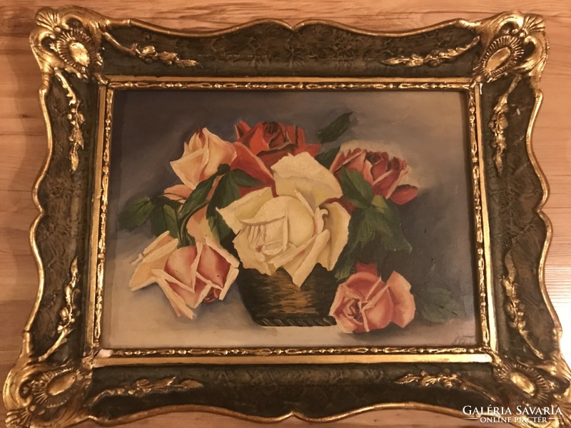 Antique oil on canvas still life in pair