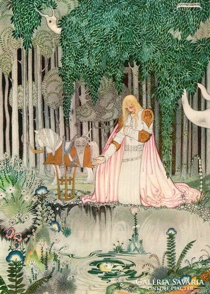 Northern folktale art nouveau illustration reprint print 1914 kay nielsen the prince and the damsel by the lake