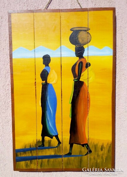African Batys women. Picture painted on boards. A contemporary work of art