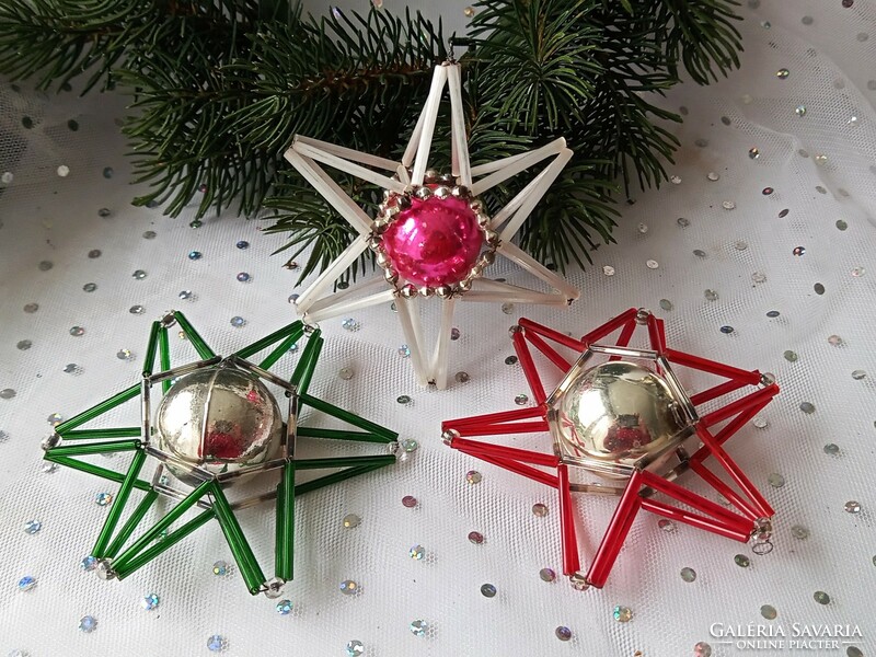 Régi gablonz üveg karácsonyfa dísz csillag  9cm- darabonként