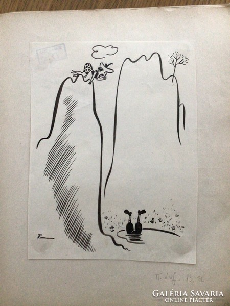 Tibor Toncz's original caricature drawing of the free mouth. For a newspaper