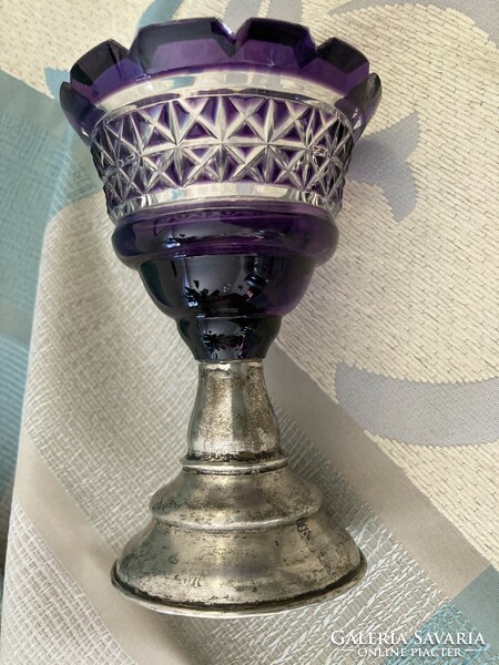 Purple crystal goblet/ ornament with silver base