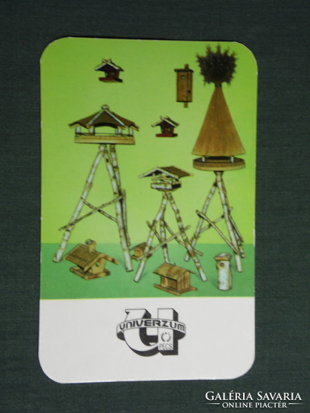 Card calendar, universe leather industry, carpentry factory, Pécs, graphic artist, bird feeder, 1980, (4)